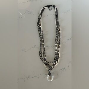 Long Multi-Strand Beaded & Hematite Necklace Black & White Premier Designs